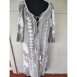 Dolma One Size Elana Midi dress Cover up Embroidered Lightweight Cotton Gray